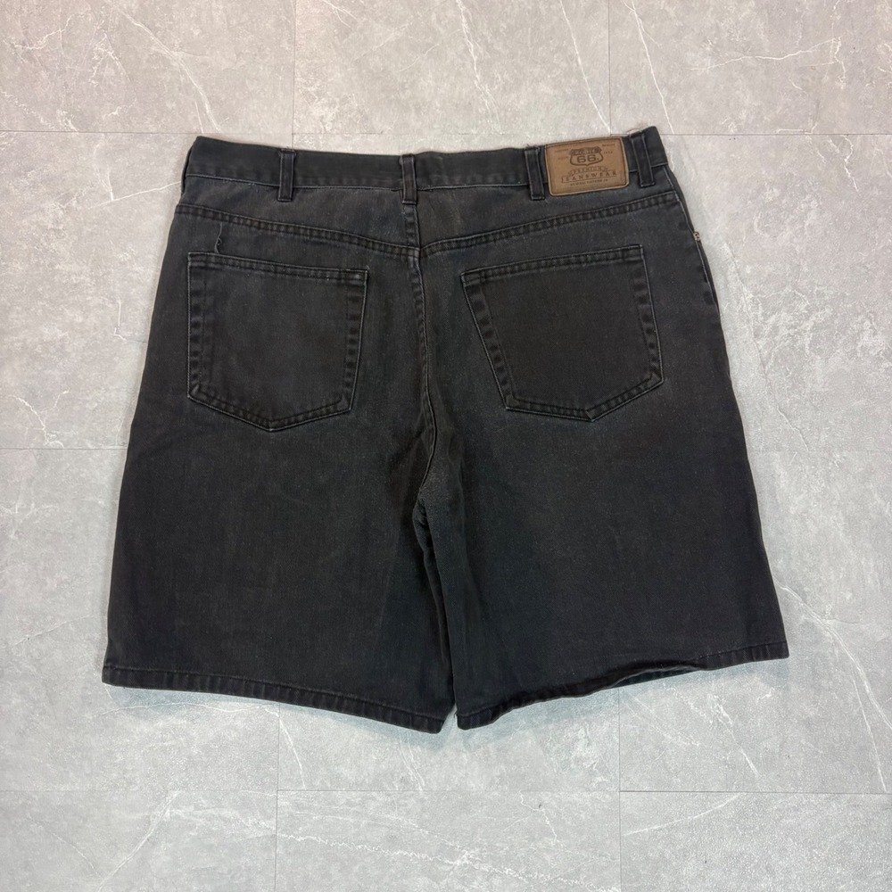 Route 66 Mens Black Denim Shorts Relaxed Fit Faded Wash Cotton Size 36 Vintage